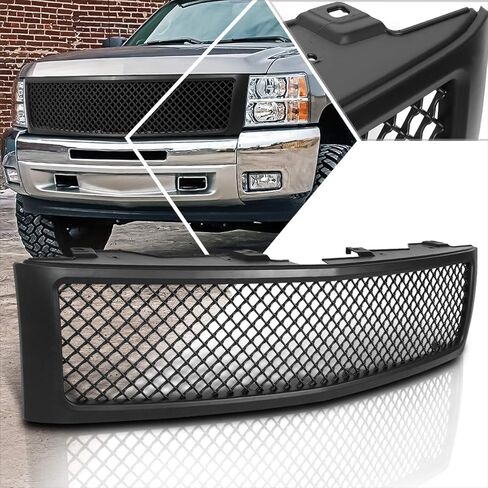 Diamond Mesh Front Bumper Grille Grill Compatible with 07-13 Chevy Silverado 1500,Matte Black in Saudi Arabia