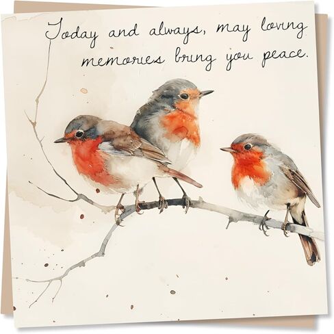 Heartfelt Robin Condolences Card - May Loving Memories Bring You Peace - Three Birds, Watercolour Design - Sympathy Card For Loss Of A Loved One in Saudi Arabia