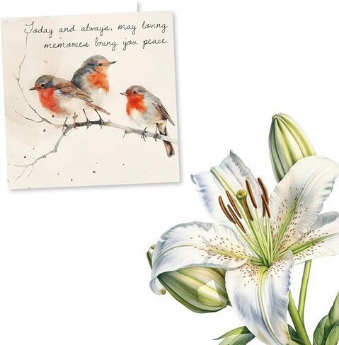 Heartfelt Robin Condolences Card - May Loving Memories Bring You Peace - Three Birds, Watercolour Design - Sympathy Card For Loss Of A Loved One in Saudi Arabia