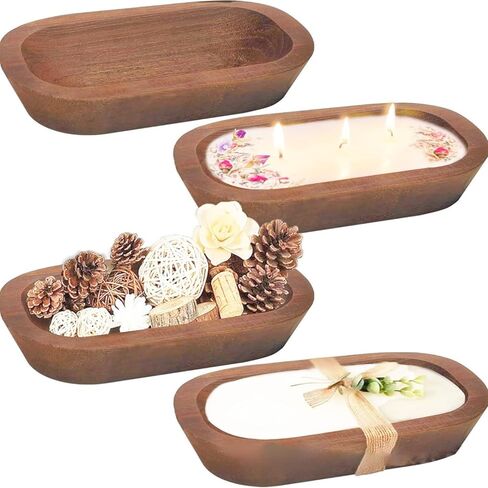 4 قطع من وعاء العجين الخشبي للمنزل أوعية تزيين الشموع الخشبية الريفية لصنع الخبز المنزلي DIY قطعة مركزية للطاولة لتزيين المنزل 10 × 6 × 2 بوصة، بني in Kuwait