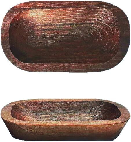 4 قطع من وعاء العجين الخشبي للمنزل أوعية تزيين الشموع الخشبية الريفية لصنع الخبز المنزلي DIY قطعة مركزية للطاولة لتزيين المنزل 10 × 6 × 2 بوصة، بني in Kuwait