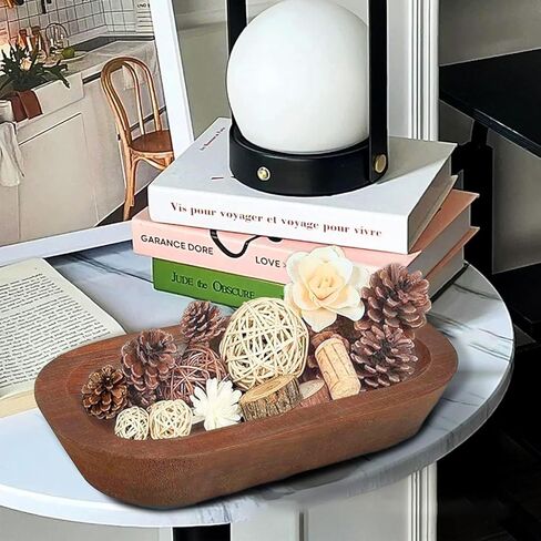 4 قطع من وعاء العجين الخشبي للمنزل أوعية تزيين الشموع الخشبية الريفية لصنع الخبز المنزلي DIY قطعة مركزية للطاولة لتزيين المنزل 10 × 6 × 2 بوصة، بني in Kuwait