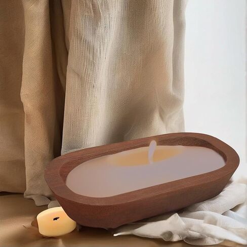 4 قطع من وعاء العجين الخشبي للمنزل أوعية تزيين الشموع الخشبية الريفية لصنع الخبز المنزلي DIY قطعة مركزية للطاولة لتزيين المنزل 10 × 6 × 2 بوصة، بني in Kuwait