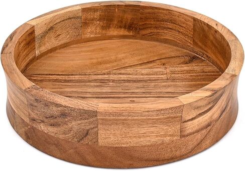 وعاء خشب أكاسيا ذو لمسة نهائية طبيعية من كايزن كاسا - لمسة طاولة خشبية مزخرفة للديكور المنزلي الحديث والمزرعة والبوهو (12 بوصة × 12 بوصة × 2.5 بوصة) in Kuwait