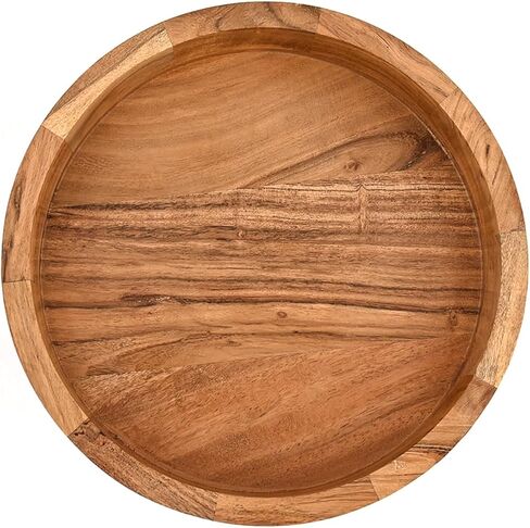 وعاء خشب أكاسيا ذو لمسة نهائية طبيعية من كايزن كاسا - لمسة طاولة خشبية مزخرفة للديكور المنزلي الحديث والمزرعة والبوهو (12 بوصة × 12 بوصة × 2.5 بوصة) in Kuwait