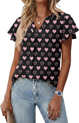 Womens Spring Tops Summer Dressy Casual Cute V Neck Ruffle Sleeve Blouses Flowy Shirts in Saudi Arabia