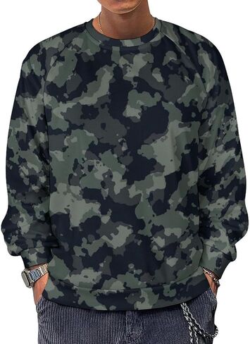 رجل كامو البلوز البلوز عارضة أنيقة طباعة طويلة الأكمام التمويه قمم Crewneck السترة الرياضية in Kuwait