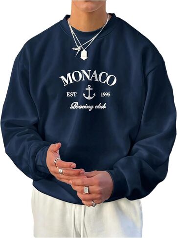 SweatyRocks Men's Letter Graphic Crew Neck Sweatshirts Casual Long Sleeve Loose Pullover Tops in Saudi Arabia
