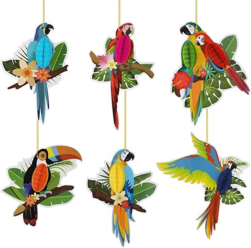 12 PCS ﻿Tropical Birds Honeycomb Paper Cutouts Hawaiian Tropical Parrot Bird Honeycomb Hanging Party Hanging Decorations Rainforest Decorations Garden Yard Room Tiki Bar Party Decor in Saudi Arabia