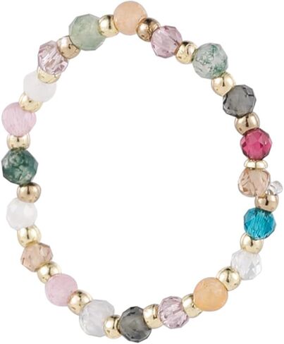 Boho Crystal Bead Stretch Ring Beaded Stackable Ring Gemstone Bead Elastic Finger Ring Rainbow Bead Elastic Ring Handmade Stacking Ring Jewelry for Women and Girls Gifts (Style:A) in Kuwait