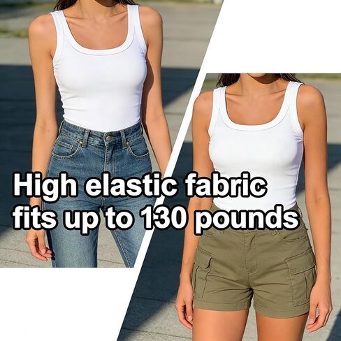 Women's Ribbed Sleeveless Top Racerback Tank for Summer, Slim Fit Stretch Basic Wardrobe Essential for Casual Outfits, Lounge, and Light Layering White - One Size in Saudi Arabia