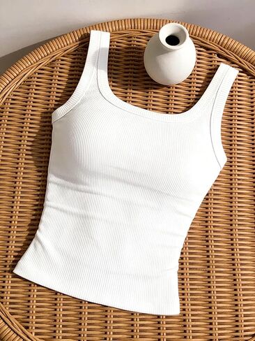 Women's Ribbed Sleeveless Top Racerback Tank for Summer, Slim Fit Stretch Basic Wardrobe Essential for Casual Outfits, Lounge, and Light Layering White - One Size in Saudi Arabia