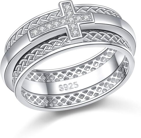 Alphm S925 Sterling Silver Spinner Fidget Anxiety Worry Relieving Boredom ADHD Autism Band Christian Rings Relieving Boredom Cross Women Men in Saudi Arabia