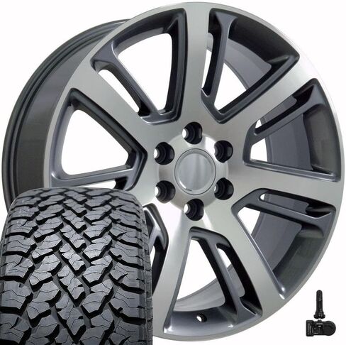إطارات وإطارات OE Wheels CA88 مقاس 22 بوصة تناسب طراز Escalade مقاس 6x139.7 22x9 مصنوع من المعدن اللامع - هولاندر 4738 - TS-37 AT 285/45-22 (مجموعة من 4) in Saudi Arabia