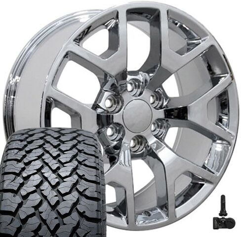 OE Wheels CV92 22 Inch Rims and Tires Fit Sierra 1500 Honeycomb Style 6x139.7 22x9 Chrome - Hollander 5656 - TS-37 AT 285/45-22 (Set of 4) in Saudi Arabia