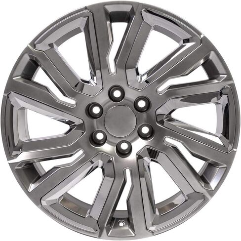 OE Wheels CV39 22 Inch Rims and Tires Fit Sierra 1500 Style 6x139.7 22x9 Gloss Hyper Black with Chrome Insert - Hollander 5907 - TS-37 AT 285/45-22 (Set of 4) in Saudi Arabia