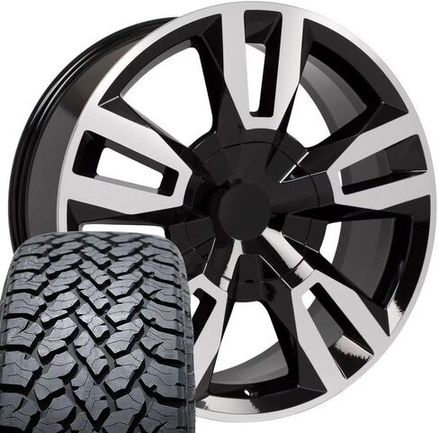 OE Wheels CV40 22 Inch Rims and Tires Fit Tahoe RST Style 6x139.7 22x9 Gloss Black Machined - Hollander 5620 - TS-37 AT 285/45-22 (Set of 4) in Saudi Arabia