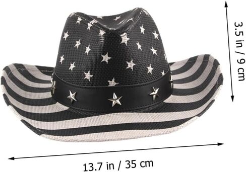 Alipis American Flag Cowboy Hat Straw Western Cowgirl Hat Unisex Summer Multi-Functional 4th of July Black Stripe in Saudi Arabia