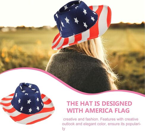 Ciieeo Patriotic Retro Western Cowboy Hat with Flag Design Brim for Men and Women Labor Day Memorial Day Party Accessories Multi in Kuwait