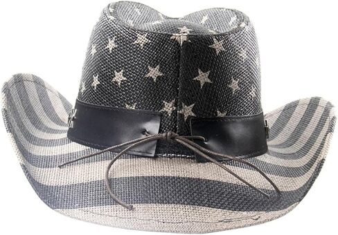 American Flag Western Cowboy Hat, Unisex Black Straw Sun Hat for Summer, 4th of July Patriotic Outdoor Festival Accessory in Saudi Arabia