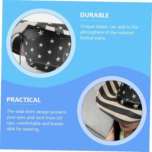 American Flag Western Cowboy Hat, Unisex Black Straw Sun Hat for Summer, 4th of July Patriotic Outdoor Festival Accessory in Saudi Arabia