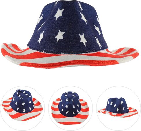 Patriotic Cowboy Hat Western Hat for Men Boys with Brim for Independence Day Memorial Day Party Multi in Saudi Arabia