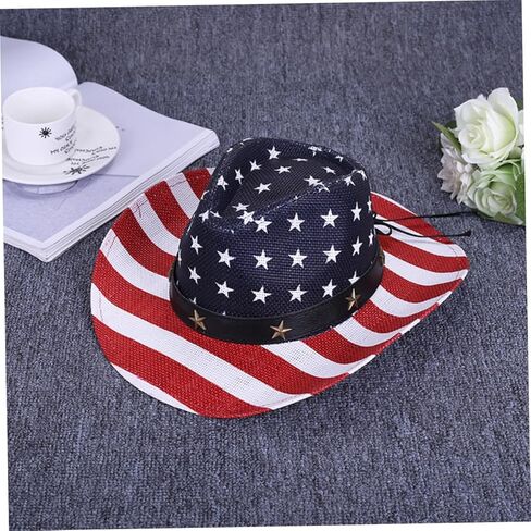 Uonlytech Western Cowboy Straw Hat for Men Wide Brim Sun Hat Outdoor Sun Protection Red Pattern Cowboy Cap for Beach Party Role Play in Saudi Arabia