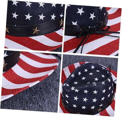 Uonlytech Western Cowboy Straw Hat for Men Wide Brim Sun Hat Outdoor Sun Protection Red Pattern Cowboy Cap for Beach Party Role Play in Saudi Arabia