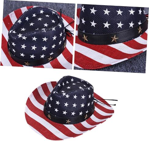 Uonlytech Western Cowboy Straw Hat for Men Wide Brim Sun Hat Outdoor Sun Protection Red Pattern Cowboy Cap for Beach Party Role Play in Saudi Arabia