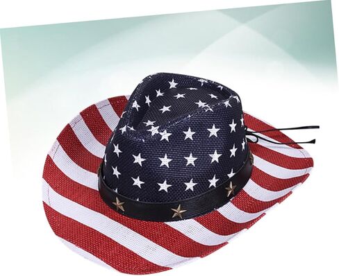 Uonlytech Western Cowboy Straw Hat for Men Wide Brim Sun Hat Outdoor Sun Protection Red Pattern Cowboy Cap for Beach Party Role Play in Saudi Arabia