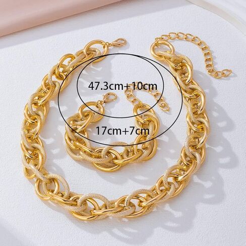 Two-Tone Chunky Jewelry Set Gold and Silver Twisted Cable Chain Necklace Bracelet for Women Color-Blocking Thick Wire Choker Necklace Trendy Mixed Metal Link Chain Bracelet Christmas New Year Jewelry Gifts in Saudi Arabia