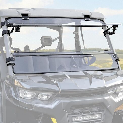 SAUTVS 3-in-1 Flip Up Windshield for Can-Am Defender & Defender Max 2016-2026, Clear 1/5" Hard Coated PC Front Flip Windscreen Accessories, Can be Closed, Vented, or Fully Open in Saudi Arabia