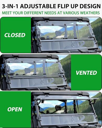 SAUTVS 3-in-1 Flip Up Windshield for Can-Am Defender & Defender Max 2016-2026, Clear 1/5" Hard Coated PC Front Flip Windscreen Accessories, Can be Closed, Vented, or Fully Open in Saudi Arabia