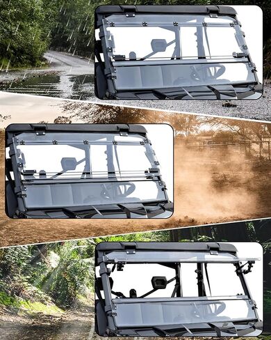 SAUTVS 3-in-1 Flip Up Windshield for Can-Am Defender & Defender Max 2016-2026, Clear 1/5" Hard Coated PC Front Flip Windscreen Accessories, Can be Closed, Vented, or Fully Open in Saudi Arabia