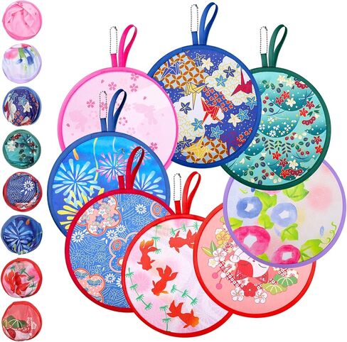 SHENLIU 32 PCS Foldable Cooling Fans, Japanese Foldable Fan Handheld Colorful Floral Round Fans Round Folding Flying Disc for Women Man Daily Use Festival Wedding Party Favors Decorations, 8 Pattern in Saudi Arabia