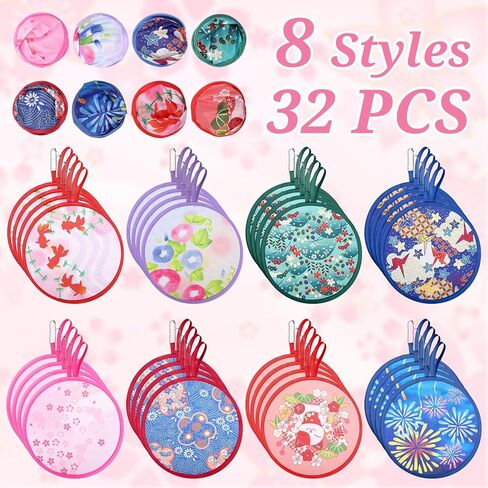 SHENLIU 32 PCS Foldable Cooling Fans, Japanese Foldable Fan Handheld Colorful Floral Round Fans Round Folding Flying Disc for Women Man Daily Use Festival Wedding Party Favors Decorations, 8 Pattern in Saudi Arabia
