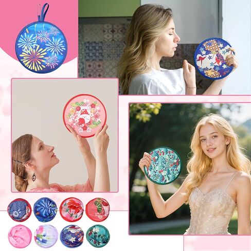 SHENLIU 32 PCS Foldable Cooling Fans, Japanese Foldable Fan Handheld Colorful Floral Round Fans Round Folding Flying Disc for Women Man Daily Use Festival Wedding Party Favors Decorations, 8 Pattern in Saudi Arabia