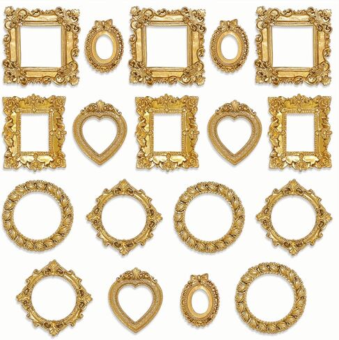18 Pcs Mini Gold Frames, Miniature Vintage Picture Frame Small Resin Antique Ornaments Tiny Frames for Dollhouse DIY Refrigerator Magnets Art Craft Projects Jewelry Display Christmas Home Décor in Saudi Arabia