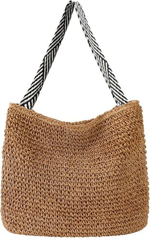 حقائب الشاطئ للنساء - حقائب يد كبيرة من القش كاجوال بوهو صيفية كبيرة وحقائب كتف طويلة تمر بالجسم in Kuwait
