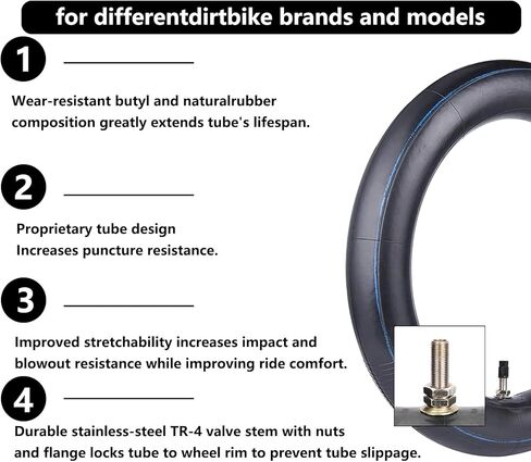 (2-Pack) 2.50/2.75-10 (80/90-10) Heavy Duty Dirt Bike Tire Inner Tubes, 2mm Butyl Rubber & TR4 Straight Valve - Fits Razor MX650, Honda CRF50/XR50, Suzuki DRZ70/JR50, Yamaha PW50 in Kuwait