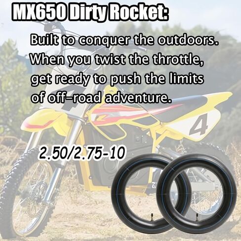 (2-Pack) 2.50/2.75-10 (80/90-10) Heavy Duty Dirt Bike Tire Inner Tubes, 2mm Butyl Rubber & TR4 Straight Valve - Fits Razor MX650, Honda CRF50/XR50, Suzuki DRZ70/JR50, Yamaha PW50 in Kuwait