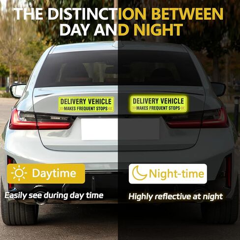 2PCS Delivery Vehicle Car Sticker, Reflective Delivery Driver Safety Warning Signs for Cars Door and Bumper, Self Adhesive Frequent Stops Sticker for Drivers,Car Accessories (Style A-Adhesive) in Saudi Arabia