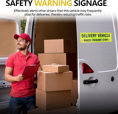2PCS Delivery Vehicle Car Sticker, Reflective Delivery Driver Safety Warning Signs for Cars Door and Bumper, Self Adhesive Frequent Stops Sticker for Drivers,Car Accessories (Style A-Adhesive) in Saudi Arabia