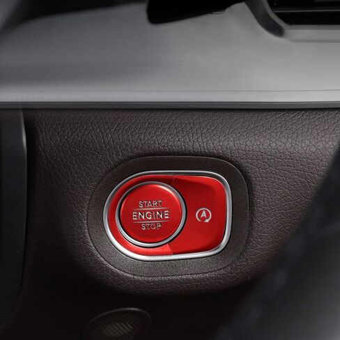 iJDMTOY 3pc Set Red Aluminum Keyless Engine Push Start Button & Surrounding Decoration Ring Compatible with Mercedes W167 GLE-Class, X167 GLS-Class, W463 G-Class in Saudi Arabia