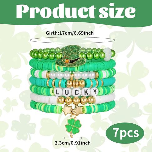 7 Pcs St Patricks Day Bracelets for Men Women Stackable Lucky Leaf Shamrock Hat Charm Bracelet, Gift for Mother, Sister, Friend in Kuwait