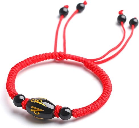 MaikOn Tiger Eye Bracelet,Feng Shui Bracelet, Feng Shui Obsidian Red/Black String Wealth Bracelet Reiki Amulet Lucky Adjustable Ward Off Evil Bracelet Women Men,Red (Color : Red) in Saudi Arabia