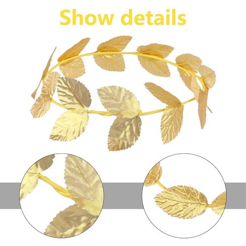 عصابة رأس من أوراق الشجر اليونانية، عصابة رأس من أوراق الغار الروماني، إكليل ذهبي، تاج رأس يوناني، زي الآلهة للنساء والرجال، ملحقات تزيين حفلات الهالوين، عبوة من قطعتين in Kuwait