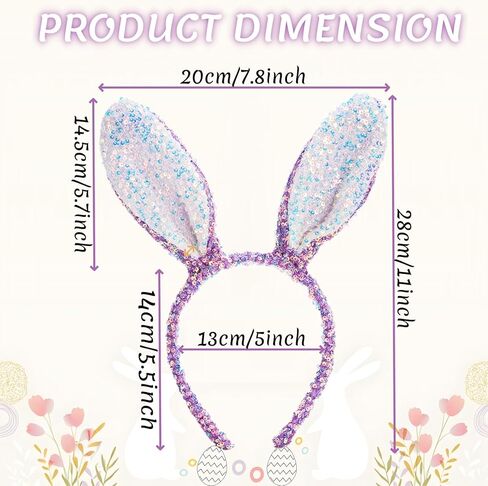 6 Pack Easter Bunny Ears Headband, Sparkly Sequined Headbands with Rabbit Ear for Women, Cute Bendable Bunny Hair Bands Bulk for Easter Party Supplies, Costume Accessories, 3 Colors in Saudi Arabia