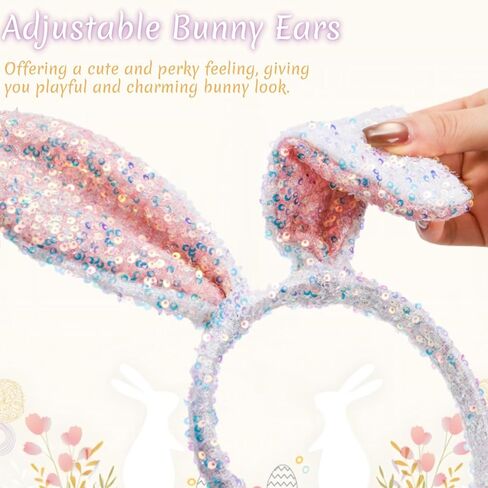 6 Pack Easter Bunny Ears Headband, Sparkly Sequined Headbands with Rabbit Ear for Women, Cute Bendable Bunny Hair Bands Bulk for Easter Party Supplies, Costume Accessories, 3 Colors in Saudi Arabia