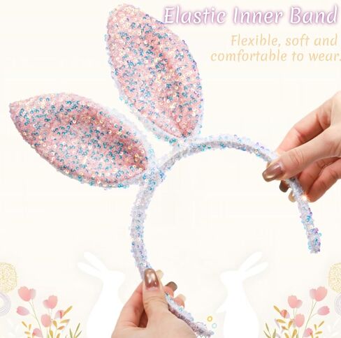 6 Pack Easter Bunny Ears Headband, Sparkly Sequined Headbands with Rabbit Ear for Women, Cute Bendable Bunny Hair Bands Bulk for Easter Party Supplies, Costume Accessories, 3 Colors in Saudi Arabia